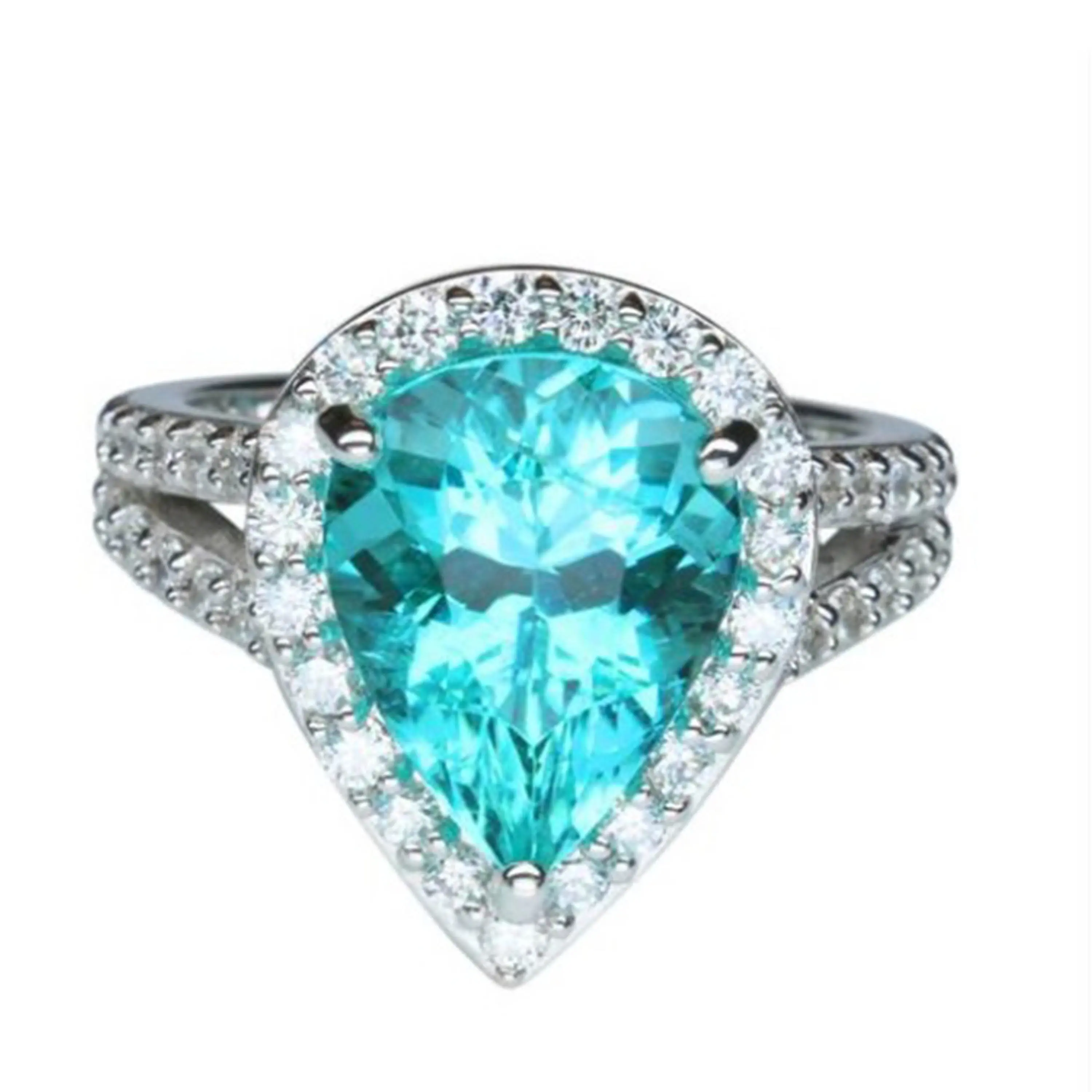 925เงินสเตอร์ลิงสีเขียวหิน Paraiba แหวนสีเขียวสีฟ้าทัวร์มาลีนเครื่องประดับ