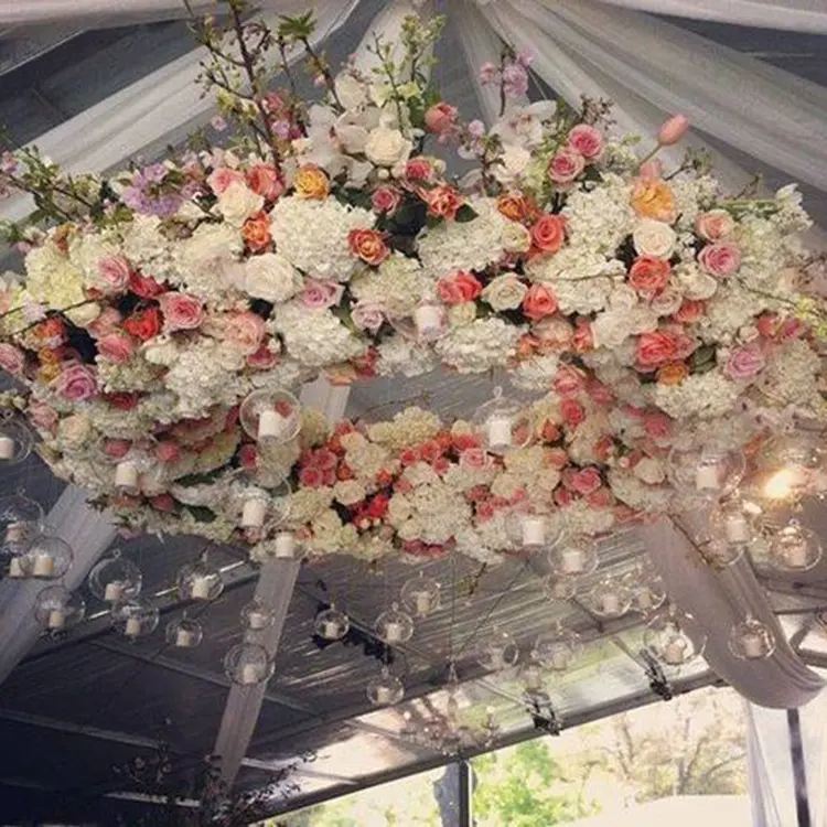 Guirnalda de flores decorativas IFG, Círculo de seda, arco de boda con soporte para decoración de techo de boda