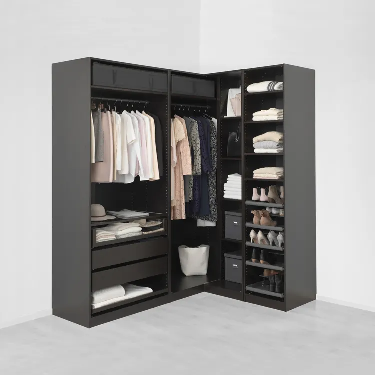 L shaped walk in bedroom wardrobe for clothes storage