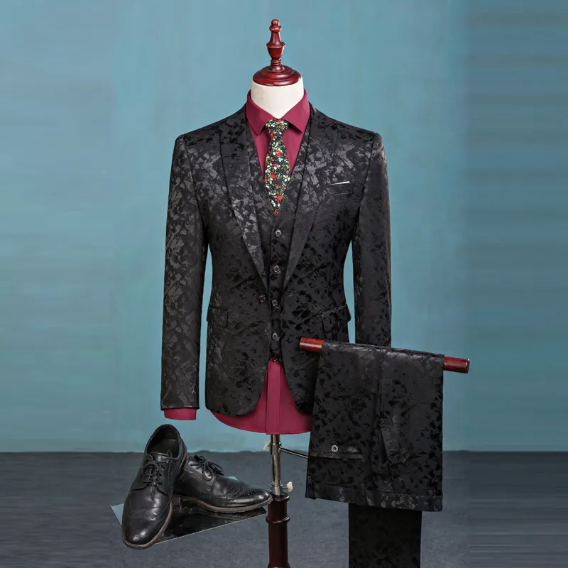 Wb162 (blazer + calça + colete), moda masculina, brilhante, padrões, luxo, casual, roupa de palco, vintage, para noivado
