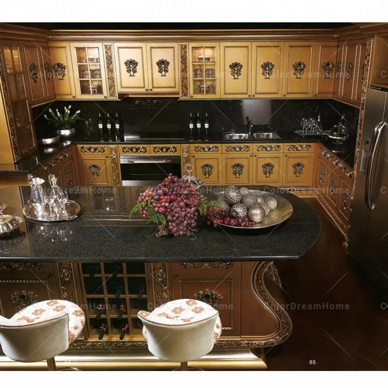 Royal italy design furniture kitchen room island marble top with drawer for villas furniture