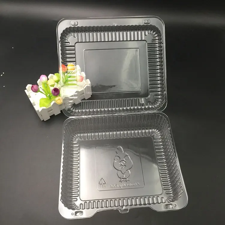 Caja de plástico rectangular transparente desechable para fruta y verdura, paquete de bandeja
