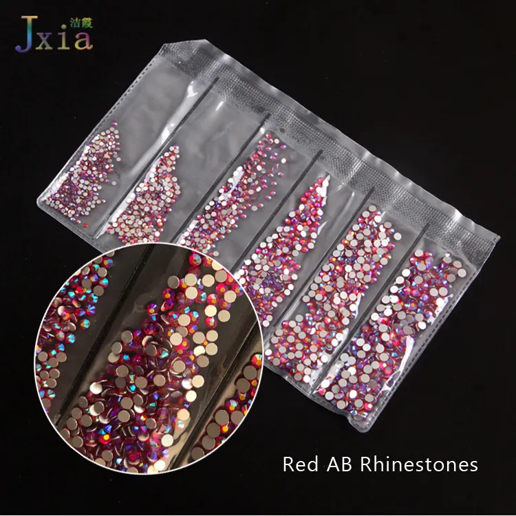 Jiexia pedra de cristal para arte de unha, quente, 6 tamanhos misturados, super brilhante, vermelho ab 3d acrílico, decoração para arte de unha
