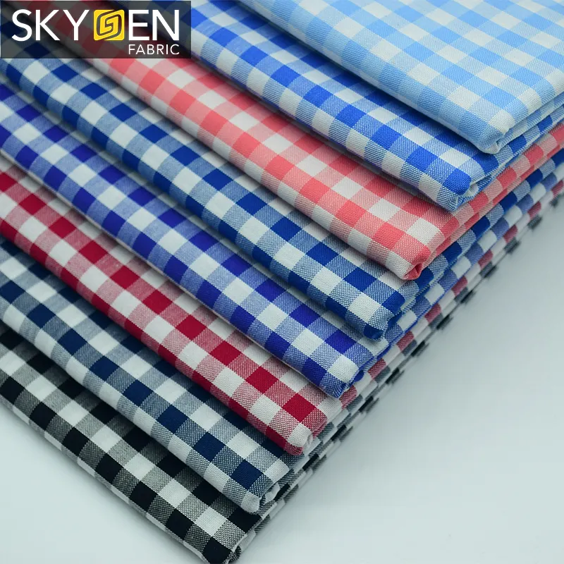 Skygen venda da fábrica lisa tecido macio 100% algodão oxford mais barato gingham teste padrão tecido para roupas