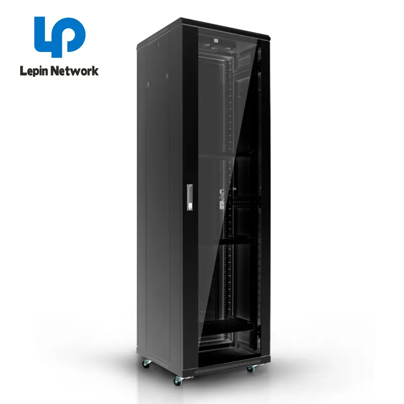 Ningbo Lepin Supplier Hot Jual 42u Rack Server Kunci Pintu Kaca Ukuran Ini Pusat Data Hitam 19Inch Jaringan Kabinet led Daftar Harga