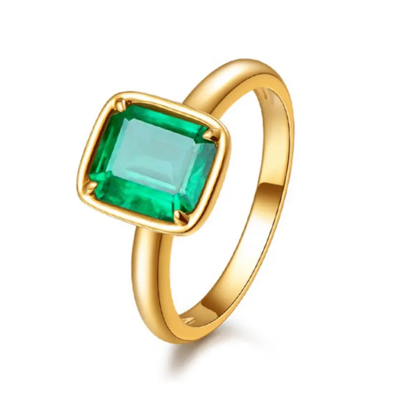 Pabrik Grosir Trendy Smaragdi 1.73ct Hijau Emerald Natural Gemstone Kuning Emas Cincin untuk Wanita 18K Emas Perhiasan