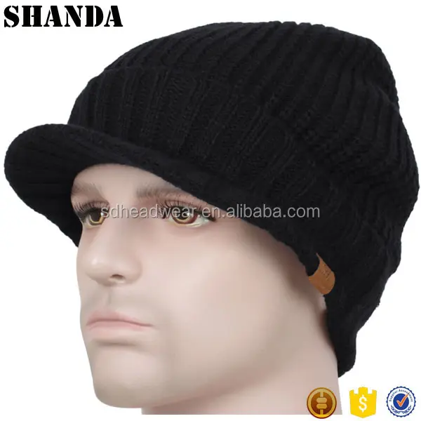 Gorro de invierno con visera de ganchillo para hombre y mujer, gorro de esquí de calavera de punto negro