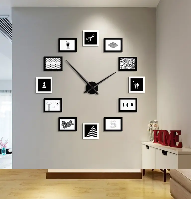 wholesale wooden photo frame decorative large 3D wall clock diy