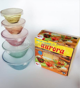 Fabrika toptan ucuz 5 adet cam kase seti renkli cam kapaklı kase - Product Image 2