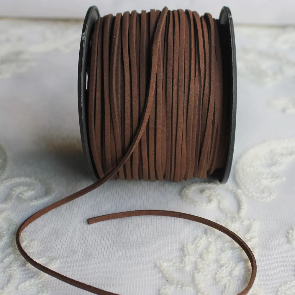 Fil de corde en cuir velours, daim plat, coréen, brun, 3mm, 100yards, pour bricolage Bracelet et collier, résultats de bijoux, vente en gros, 1 pièce