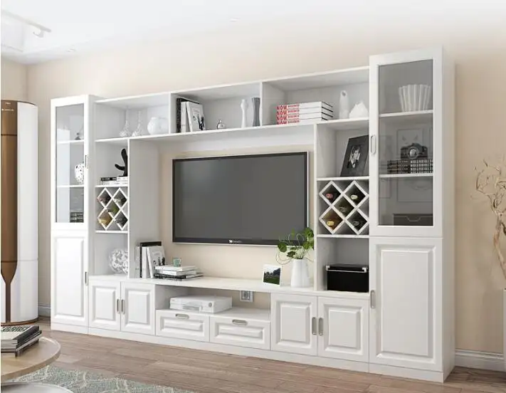 Vitrina de televisión Led, moderna, de alto brillo, mueble de TV mdf de madera contrachapada, color blanco