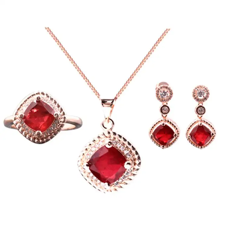 Wuzhou-pendientes de piedra fusión, anillos, colgantes, juego de joyería de rubí para regalo de aniversario