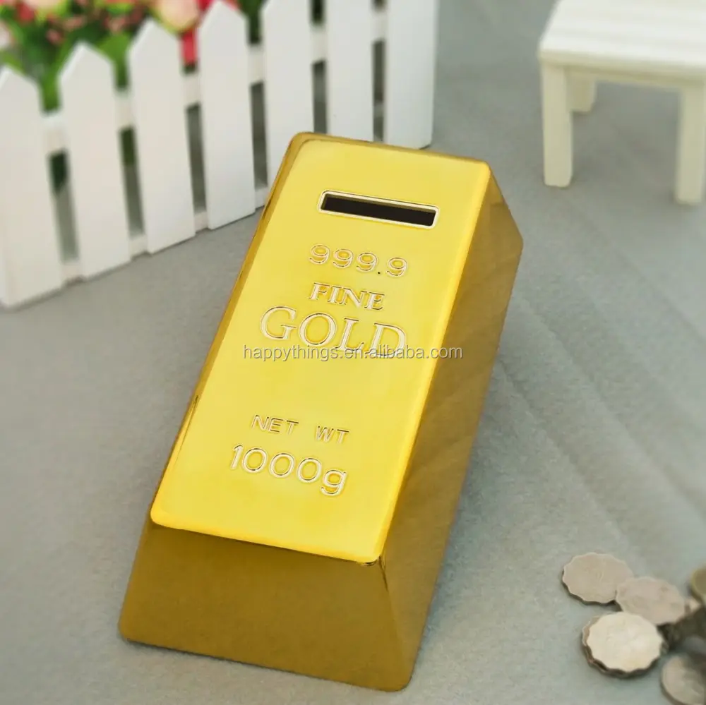 Original fabricante xl tamanho brilhante ouro bullion plástico economia de dinheiro caixa