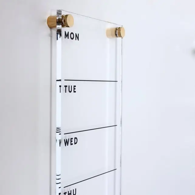 Fissato al muro a secco cancellare trasparente in plexiglass acrilico weekly planner calendario per la parete