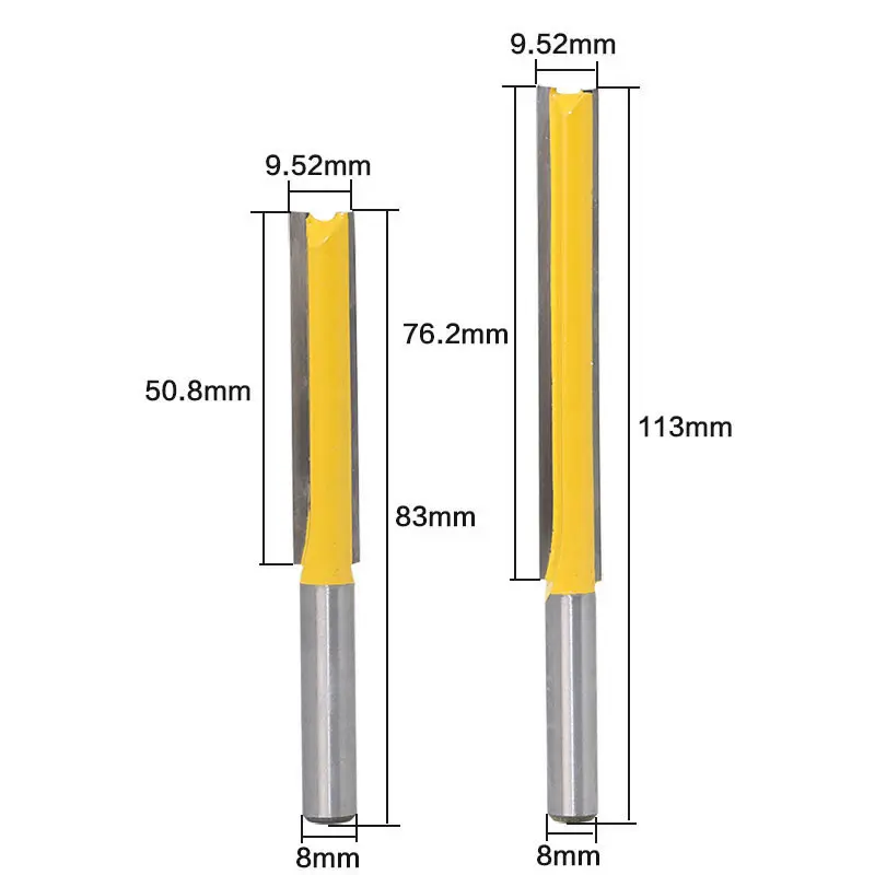 8mm Shank Straight Blade 50-76mm Cutting Bearing Extra Long Flush Trim Router Bit