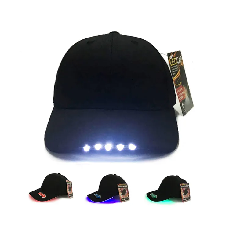 رخيصة أزياء مخصصة أدى قبعة قبعة صلبة مع مصباح ليد الصمام قبعة بيسبول