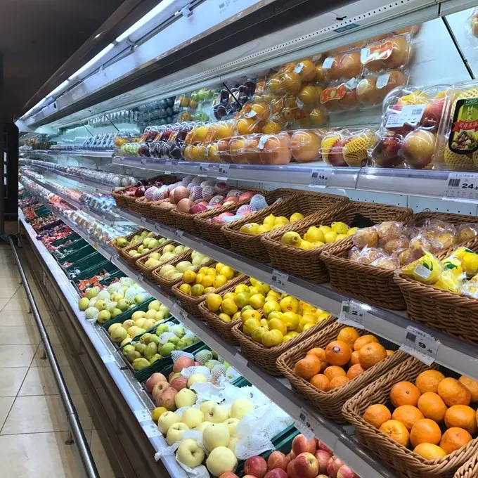 Commerciale in posizione verticale verdura frutta display frigorifero In Posizione Verticale Display Frigo per il Supermercato