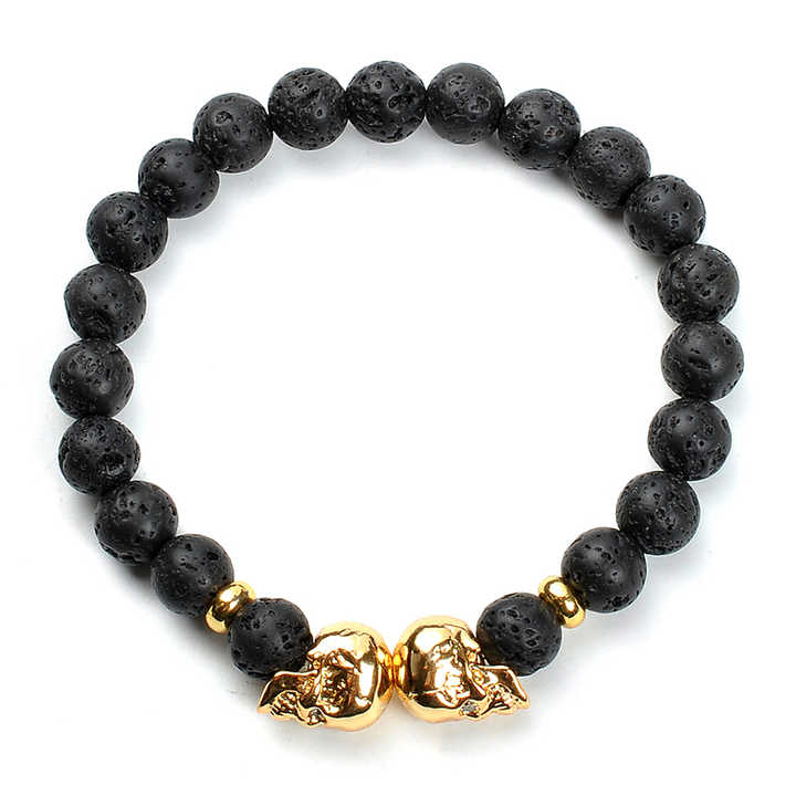 F148 Gifts for Boyfriend Gifts for Dad Wholesale Beaded Volcanic lava Stone Beads Skull Simple Men Bracelet