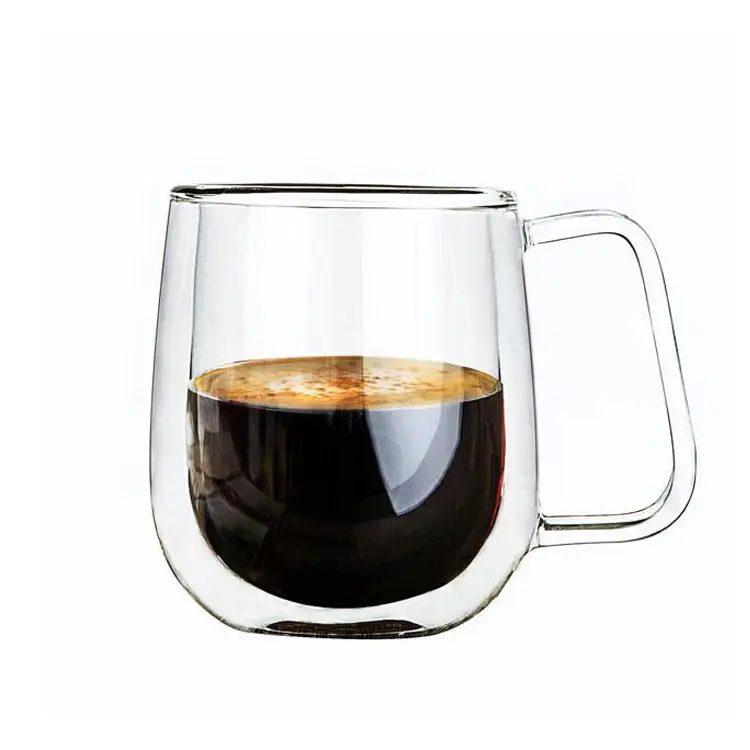 Venta caliente Ver imagen más grande 250ml Taza de café de vidrio de doble pared hecha a mano Tazas de té Vasos térmicos de borosilicato Espresso