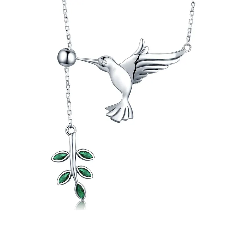 SCN217 tıknaz 925 ayar gümüş bahar kuş ve ağaç yaprak yapraklar kolye Charm kolye özel takı arkadaş için