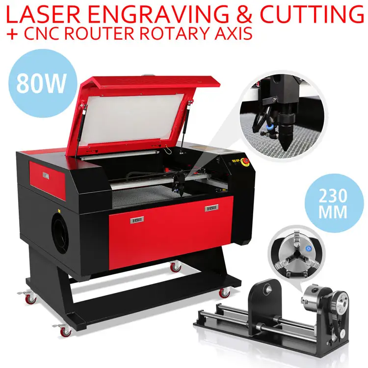 CO2 Laser Sihao 60w 80W 100w pengukir mesin pemotong pengukir 700*500mm dengan poros putar mesin laser pengukir