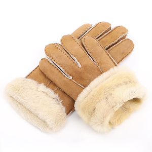 Açık kadınlar sıcak kış el yapımı yama Shearling kürk koyun derisi eldiven adam için