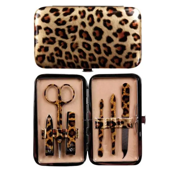 Leopard print portable mini manicure kit with PU case