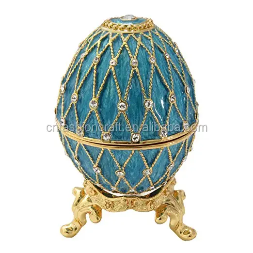 Zin aleación esmalte cristal azul Metal esmalte decorativo faberge huevo para regalo de Pascua