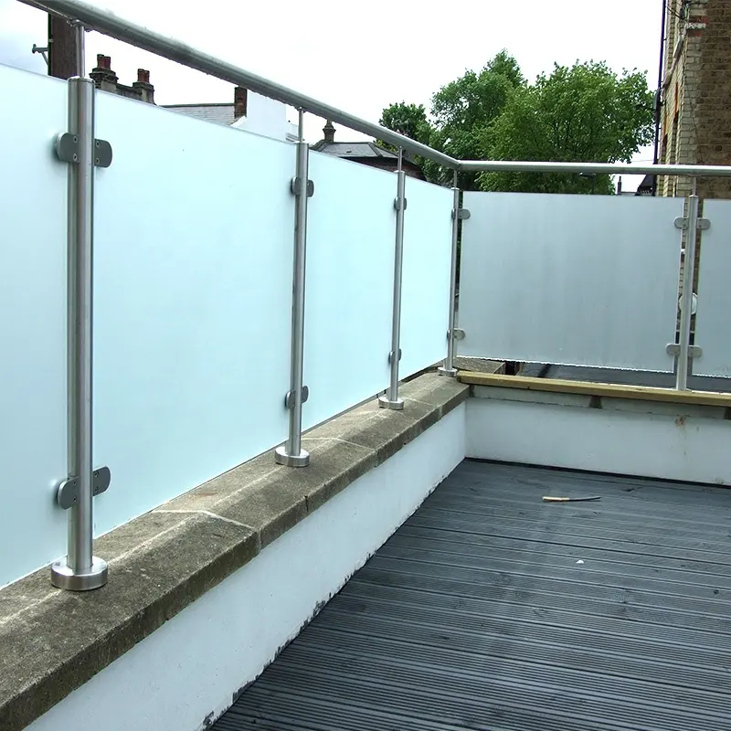 Barandillas de vidrio esmerilado de acero inoxidable para balcón para privacidad