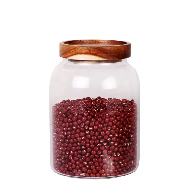 Large Round Heat-resistant Glass Container with Cork/Woden/Metal Jar