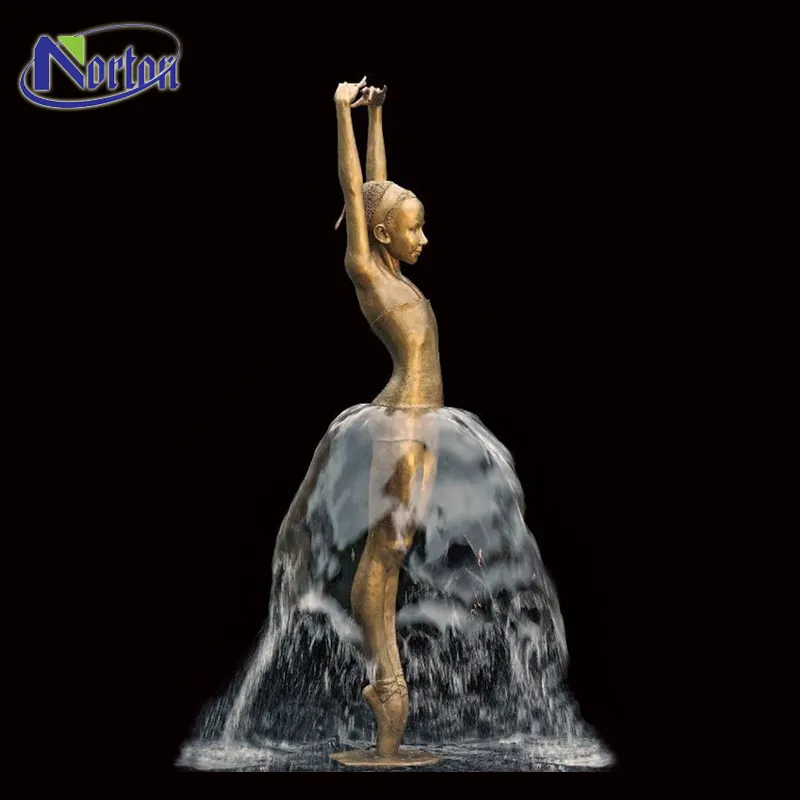 Fuente de fundición de metal de tamaño real, adorno para exteriores, estatua de mujer elegante, fuente de agua de bronce y latón a la venta