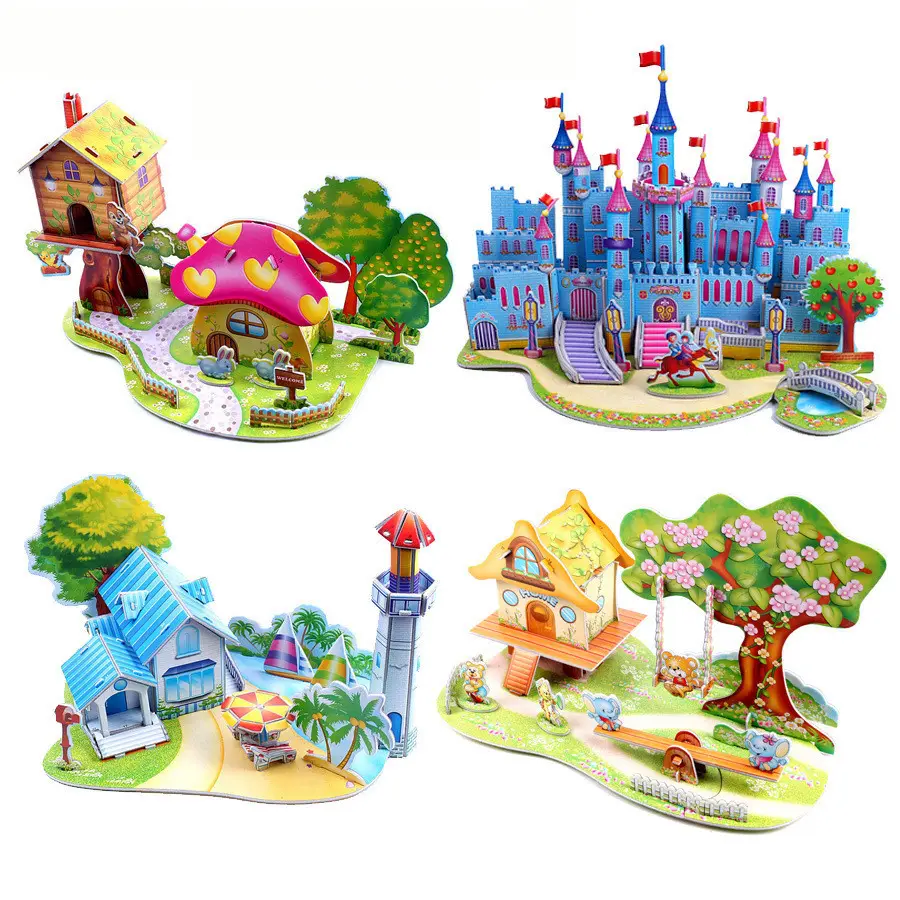 Puzzel Baby Speelgoed Kid Kasteel Bouw Patroon Cadeau Voor Kinderen 3D Diy Huizen Papier Puzzel