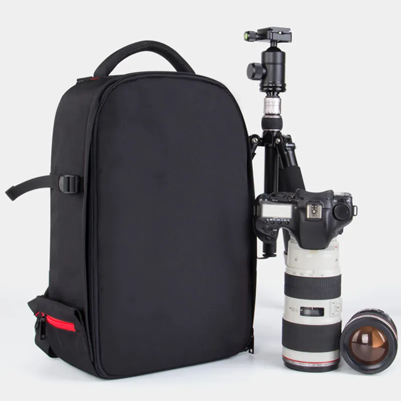 Bolsa bordada a prueba de golpes para cámara, bolso de cámara personalizado, impermeable, bolsa de OPP, bolsa suave, soporte para cámara, mochila gris, negro