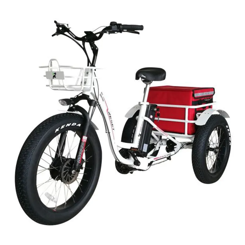 48v 500w 750w 프론트 드라이브 모터 13 ah 리튬 배터리 3 뚱뚱한 타이어 타이어 카고 trike 전기 세발 자전거