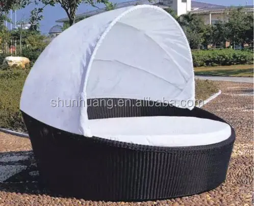 Vimini all'aperto rattan spiaggia divano letto con baldacchino sun lounge chaise