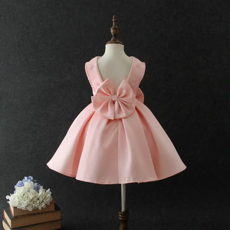 2017 anak gadis putri elegan pink satin desain gaun pernikahan dresses