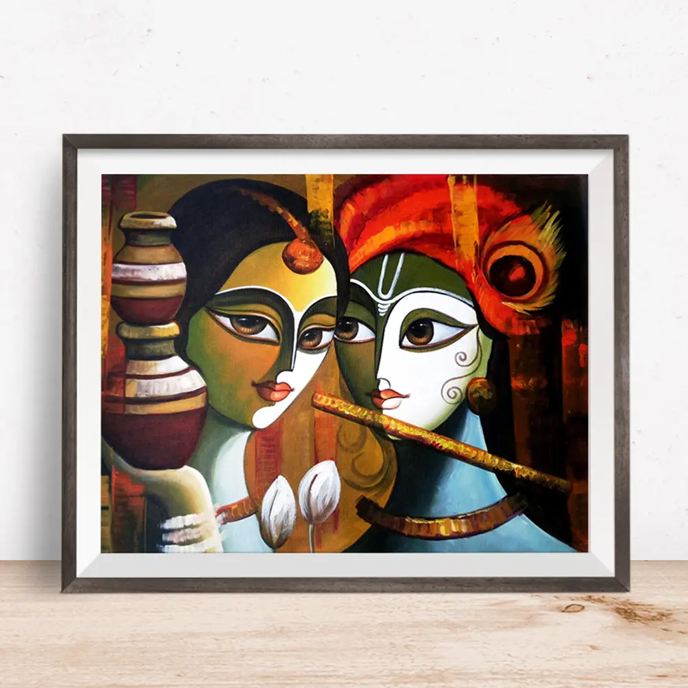 3D-Bild indische Miniatur glas nackte moderne Kunst Krishna und Radha Ölgemälde Leinwand