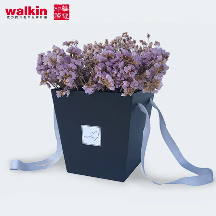 WALKIN-Caja de regalo de flores de papel, cubierta dura de cartón para embalaje de flores, fácil de llevar