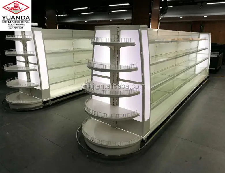 Fabriek Direct Super Store Display Kruidenier Rek Metalen Plank Supermarkt Hole Terug Cosmetische Plank Met Lichtbak