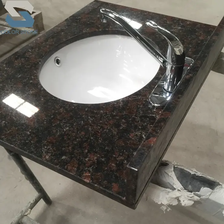 Encimera y encimera de baño, una pieza, granito marrón tostado prefabricado