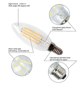 Sıcak satış 2700 k sıcak ışık c35t c35 2 w 4 w <span class=keywords><strong>e12</strong></span> e14 B15 <span class=keywords><strong>led</strong></span> mum ampul filament