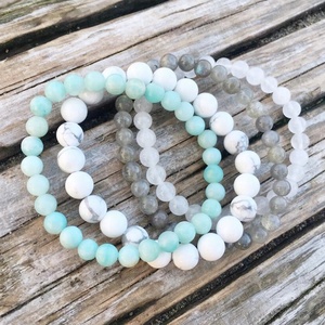 SN1440 4pcs/sets Be Patient Howlite White <strong>Jade</strong> Labradorite Amazonite Gemstone Stacking Bracelet Set for Men
