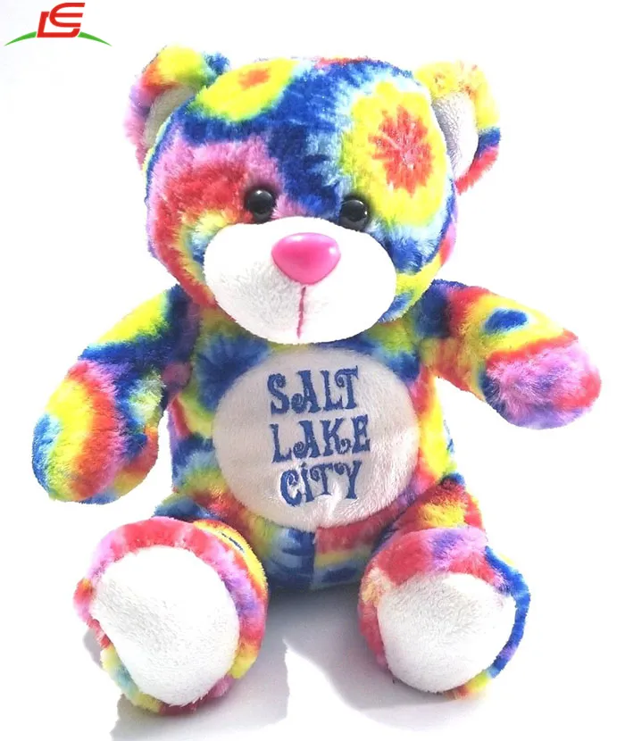 Multicolored Rainbow Cute Tie Dye Salt Lake City Bear Stuffed Animal