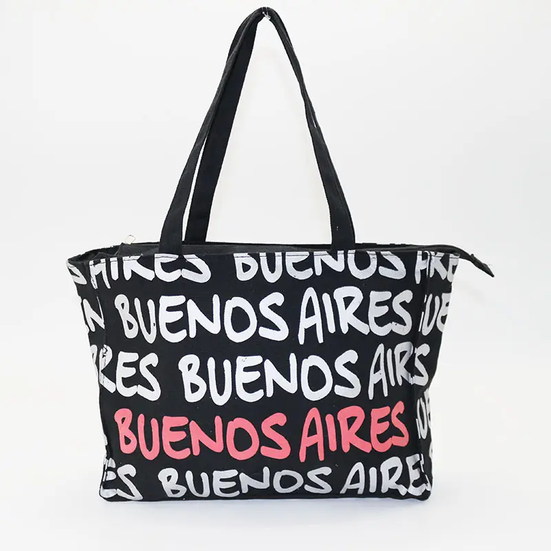 Bolso de lona portátil de alta calidad para uso diario, bolsa de compras con impresión personalizada con nombre de ciudad, de lona, para recuerdo de playa, venta al por mayor