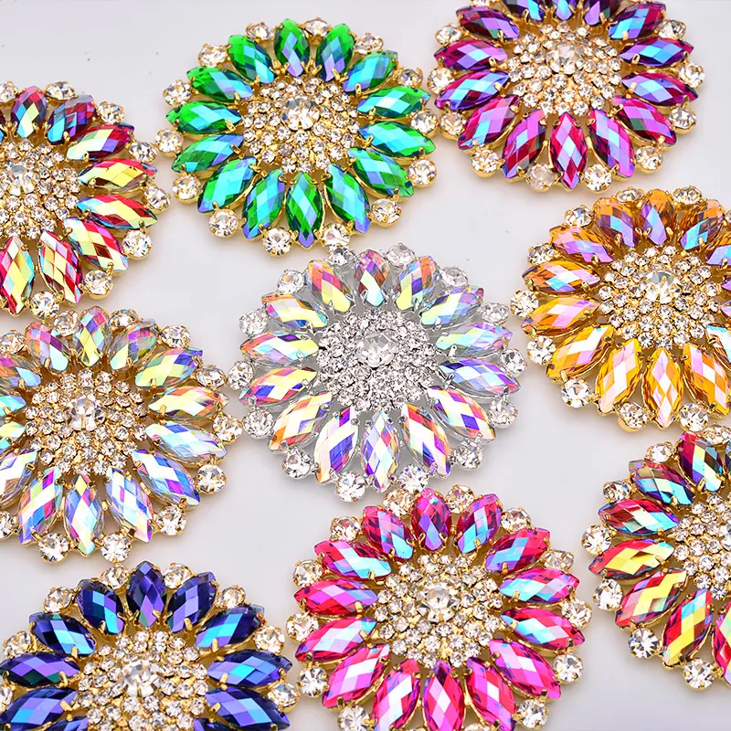 50ミリメートルSew On Crystal AB Glass Rhinestone Applique Big Flower Strass Sewing Crystal Stones For Dress Shoes Crafts