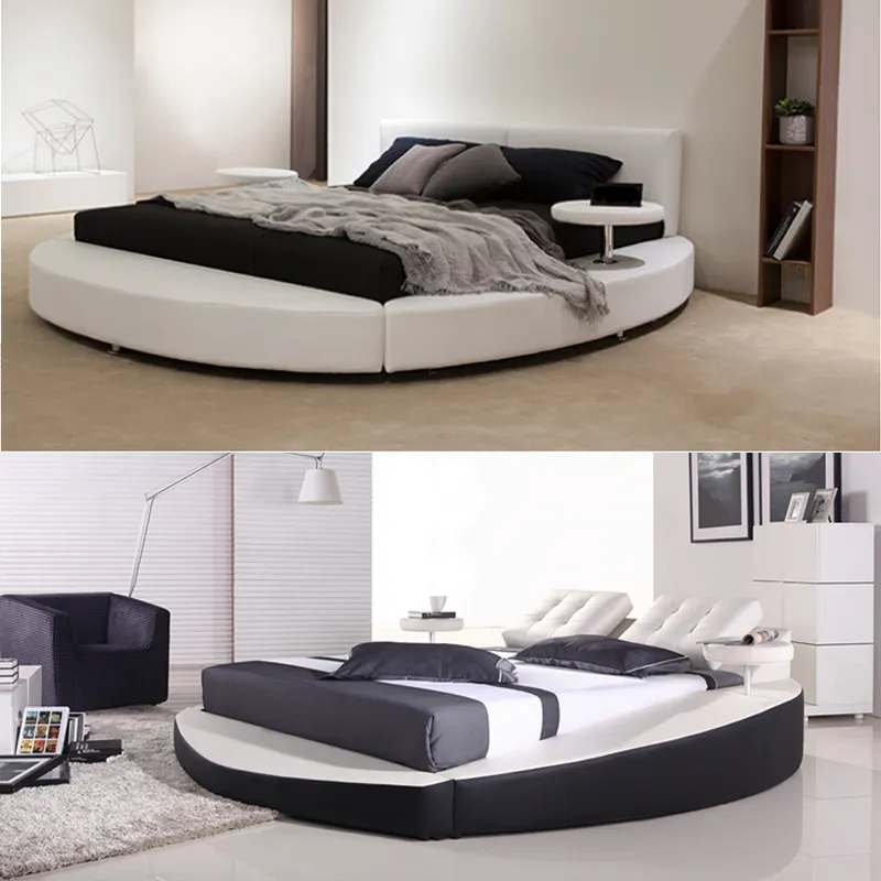 Europese Ontwerp Cirkel Bed Met 2 Kleine Koffie Tafels Op Side, Guangdong Foshan King Size Goedkope Ronde Bed Prijzen