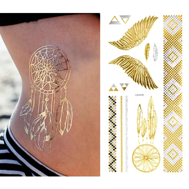 Vendita Calda Temporary Metallic Dreamcatcher e Angelo Ala Autoadesivo Del Tatuaggio per il Corpo