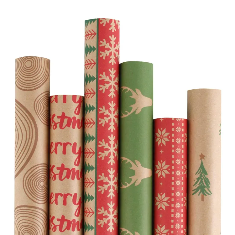 Papier d'emballage cadeau, Kraft brun imprimé, éléments de noël, offre spéciale,