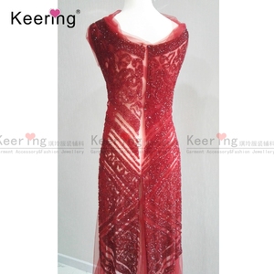 Mode lange Rubin handgemachte Perlen Kristall Strass Mieder Kleid Applique für Party-WDP-064 - Product Image 4