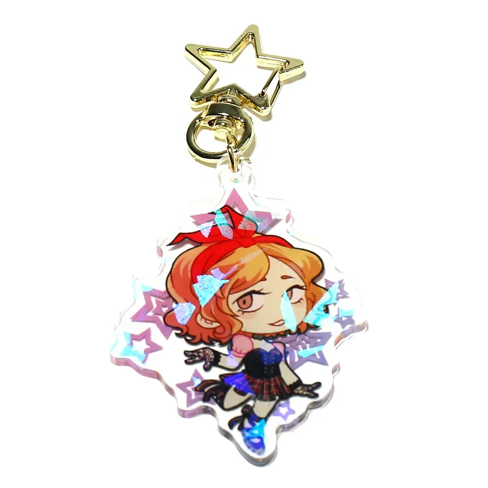 Vograce Holografische Charms Clear Acryl Custom Bedrukte Transparante Hologram Sleutelhanger, Maak Uw Eigen Acryl Sleutelhanger Met Anime